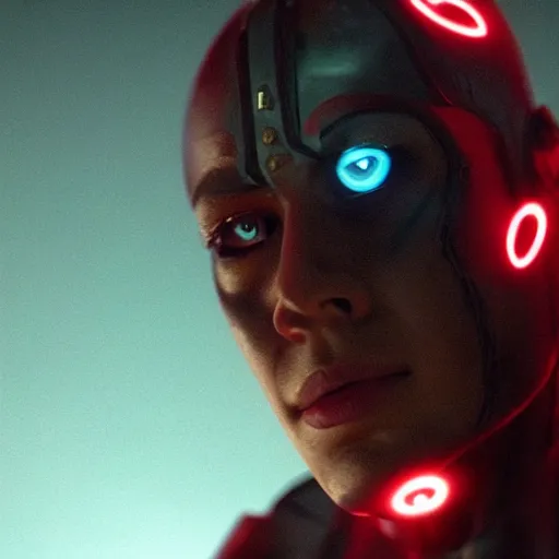 Image similar to movie still of cyborg with glowing third eye, cinematic composition, cinematic light, criterion collection, by darren aranofski