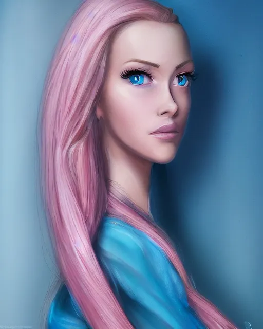 Image similar to side closeup of beautiful female with long blonde hair blue eyes pink silk dress, award winning full length profile photography, extremely detailed, artstation, 8 k, sensual lighting, incredible art, wlop, pixar, disney, artgerm, backlit, rim lighting, hi - fructose, cellshading, intricate lineart