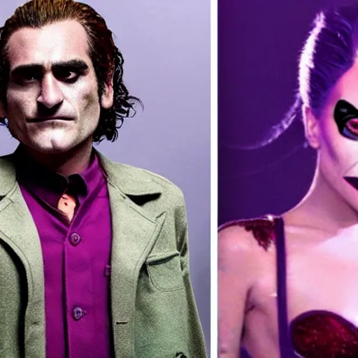 Image similar to detailed 4 k photorealistic lady gaga and joaquin phoenix footage in next joker movie in the style of nick ut and eddie adams and margaret bourke and yousuf karshs and alfred eisenstaedt