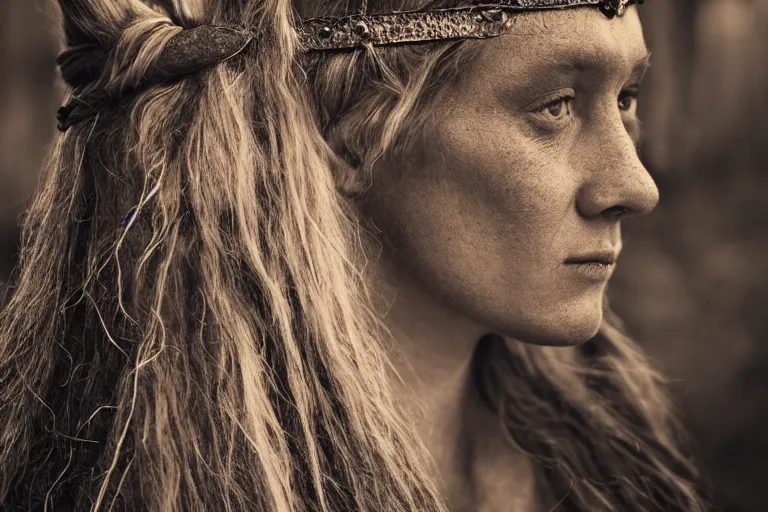 Image similar to portrait of a beautiful Viking woman By Emmanuel Lubezki