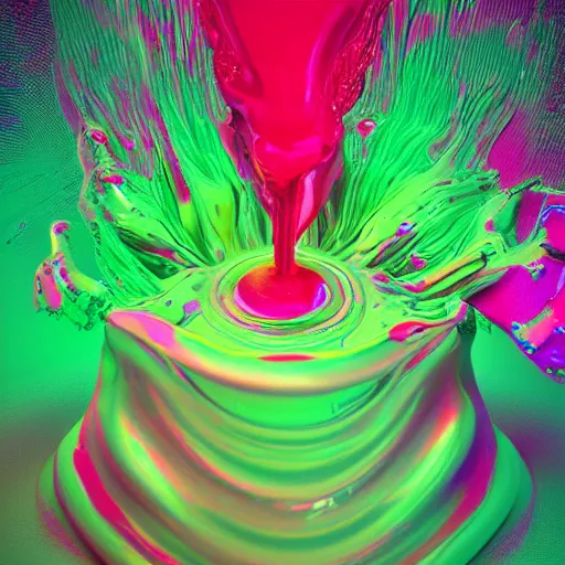 Image similar to cherry limeade smoothie drip explosion, intricate complexity, surreal horror, psychedelic glitch art, neon rainbow drip paint, trending on art station, photoreal, 8 k, octane render