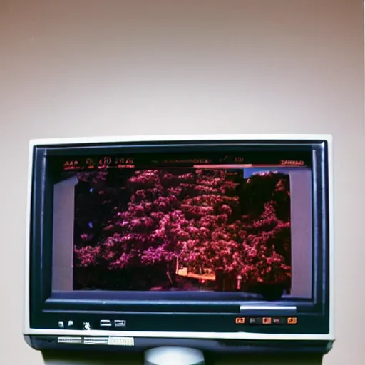 Image similar to a 2 0 0 0's crt computer displaying a webpage, disposable camera photo, flash on, screen dim.