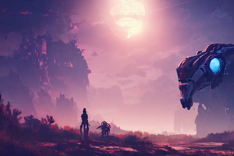 Image similar to watcher machine mecanical creature robot of horizon forbidden west horizon zero dawn radiating a glowing aura global illumination ray tracing hdr fanart arstation by ian pesty and alena aenami artworks in 4 k