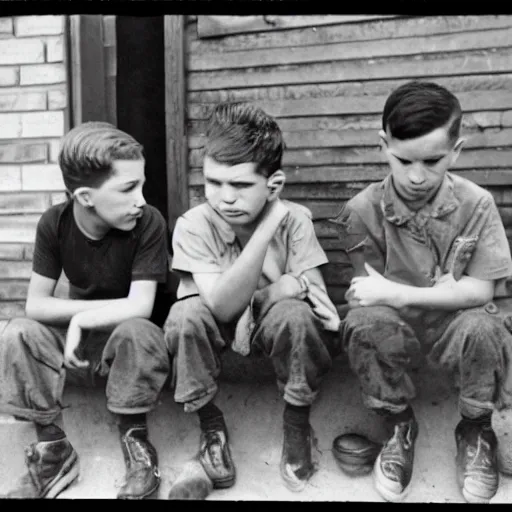 Prompt: boys hanging out on easter morning, southside, chicago, illinois, april 1 9 4 1. ultra realistic faces.