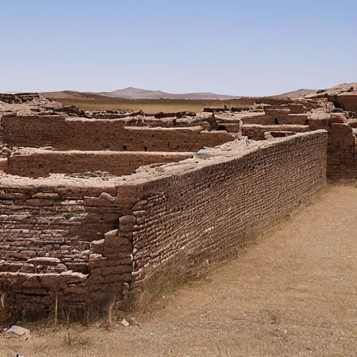 Prompt: Abandoned city Khara-Khoto黑水城, Inner Mongolia, China. Built in 1032, thrived under the rule of the Western Xia dynasty