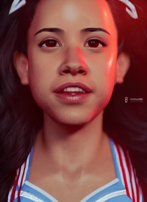 Image similar to amy santiago as a cheerleader, elegant, hyper detailed, ultra definition, photoreal, artstation, unreal engine rendered, concept art, smooth, sharp focus, illustration