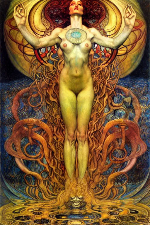 Image similar to Divine Chaos Engine by Karol Bak, Jean Delville, William Blake, Gustav Klimt, and Vincent Van Gogh, symbolist, visionary