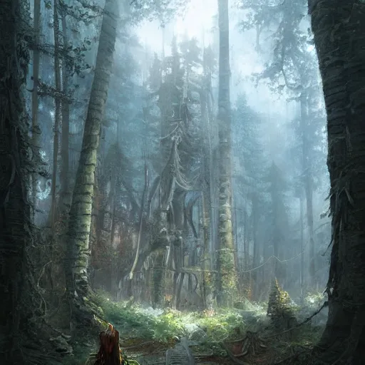 Prompt: a painting of a large skeleton!!! in a forest, a detailed matte painting by marc simonetti, behance contest winner, fantasy art, matte painting, concept art, matte drawing. masterpiece