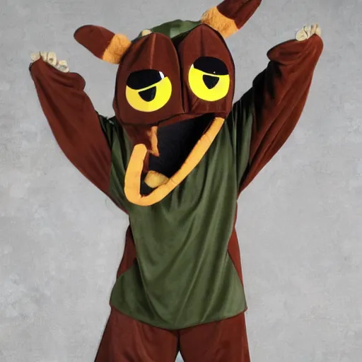 Image similar to sports team mascot, bug roach mascot costume, cocroach, the cocroaches, football mascot, anthropomorphic cocroach HD official photo, high quality costume, the new work Cocroaches