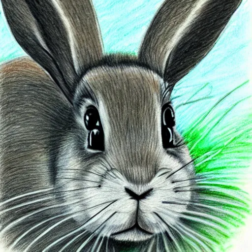 Image similar to drawing of a bunny with green eyes photorealistic