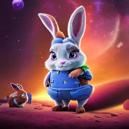 Prompt: portrait of Judy Hopps in the space with nebulae, realistic painting, high definition, digital art, matte painting, very detailed, realistic