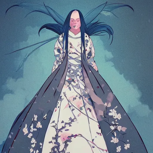 Image similar to fashion model Billie eilish wearing wedding dress art by Hokusai by greg rutkowski by wlop high detail comic sharp vector lineart dramtic lighting artstation by trevor henderson by rossd raws cinematic dramatic