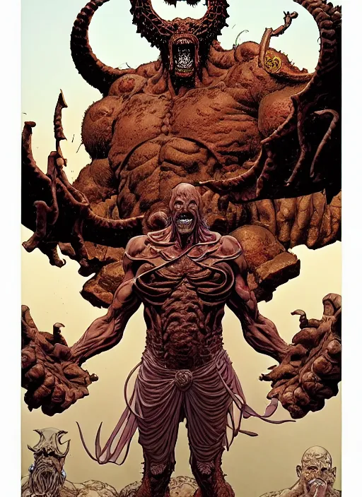 Image similar to masterpiece concept art, levitrial the ancient demon god, by geoff darrow and greg rutkowski and greg darrow, 8 k, intricate detail, cinematic lighting