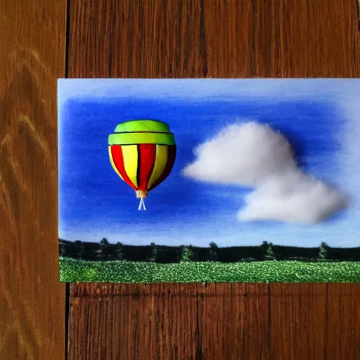 Image similar to landscape, ufo, clouds, Pencil Art, Colored Pencil, Impressionist Mosaic, Wall Decal, Signage, Wood-Carving, Balloon Modelling, Closeup, Field of View, Short Exposure, Long Exposure, 3D