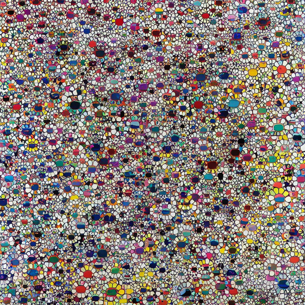 Image similar to camouflage made of love, takashi murakami artwork, abstract, rei kawakubo artwork, cryptic, stipple, lines, splotch, color tearing, pitch bending, lines, blotches, color splotches, dark, ominous, abstract, minimal, points, technical, painting