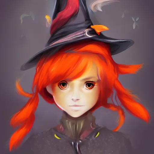 Prompt: cute fiery bird wearing a witch\'s hat. kawaii, adorable, digital art, trending on artstation, fiery bird, anime art by Aokamei and Ross Tran