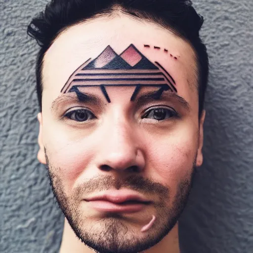 Prompt: man [ tattoo of a woman stamped onto his forehead ]!!! looking down, portrait!!, [ 4 k photorealism ], 8 k quality, trending on unsplash, unsplash contest winner, pinterest tattoos