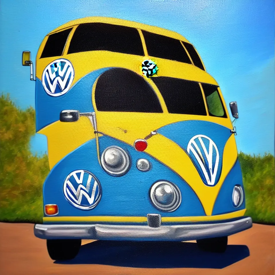 Image similar to a detailed oil painting of a vw bus