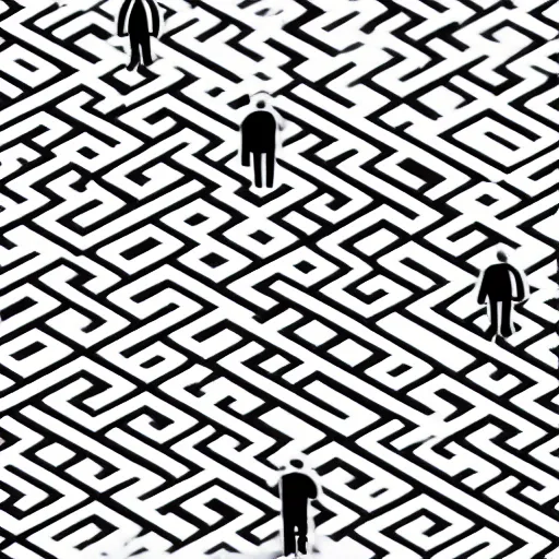 Prompt: isometric projection maze monochrome identical people