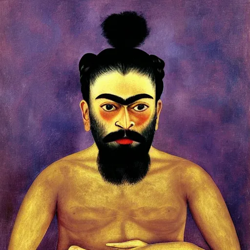 Image similar to a portrait of a bearded man by frida kahlo