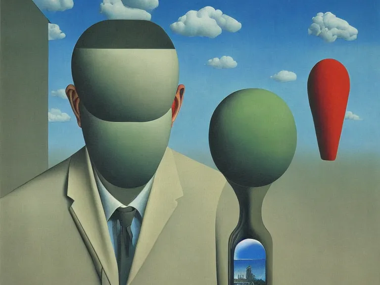 Image similar to surrealist painting by rene magritte, high detail, high resolution