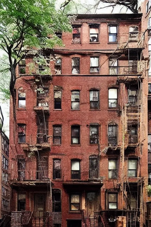 Prompt: (((((a ramshackle manhattan brick brownstone deep in the forest))))) by Wes Anderson !!!!!!!!!!!!!!!!!!!!!!!!!!!