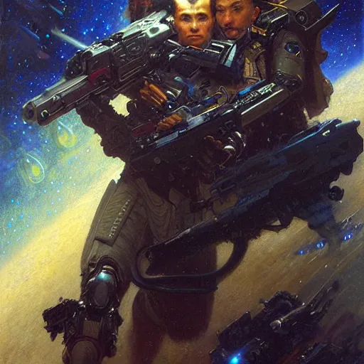 Image similar to portrait of a wolf in uniform starship stars laser gun. shadowrun furaffiniy cyberpunk fantasy highly detailed painting by gaston bussiere craig mullins jc leyendecker gustav klimt artgerm greg rutkowski john berkey, bergey, craig mullins, ruan jia, raymond swanland, jeremy mann, tom lovell, alex malveda