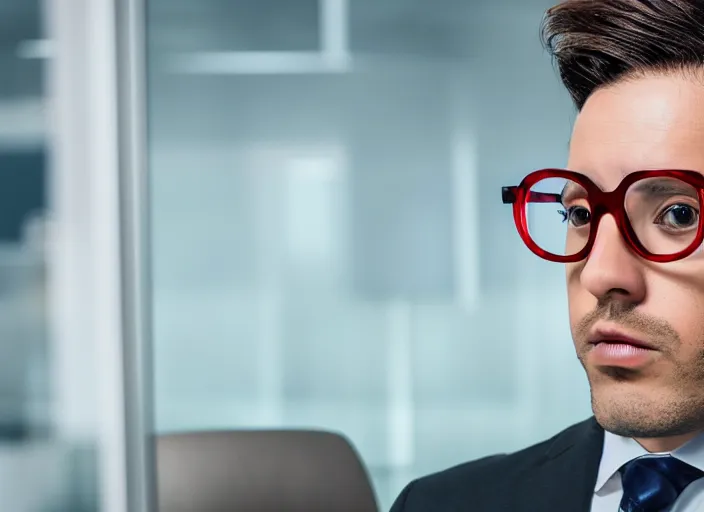 Prompt: photo of an octopus!!! in a suit and glasses, reading a document at a desk in an office. Highly detailed 8k. Intricate. Sony a7r iv 55mm. Award winning.