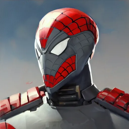 Image similar to greg manchess portrait painting of armored spiderman ultraman grey fox from metal gear cyborg gay japanese - american hybrid as overwatch character, medium shot, asymmetrical, profile picture, organic painting, sunny day, matte painting, bold shapes, hard edges, street art, trending on artstation, by huang guangjian and ail elvgren and sachin teng