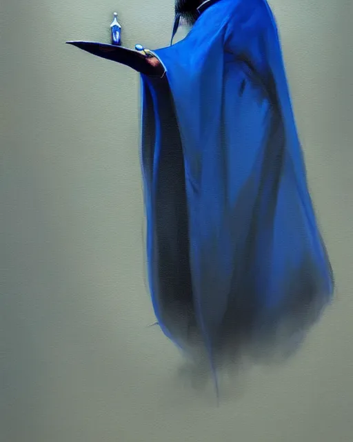 Image similar to Hyper realistic painting of a wizard in a blue robe, by Anato Finnstark, detailed, beautiful, trending on artstation