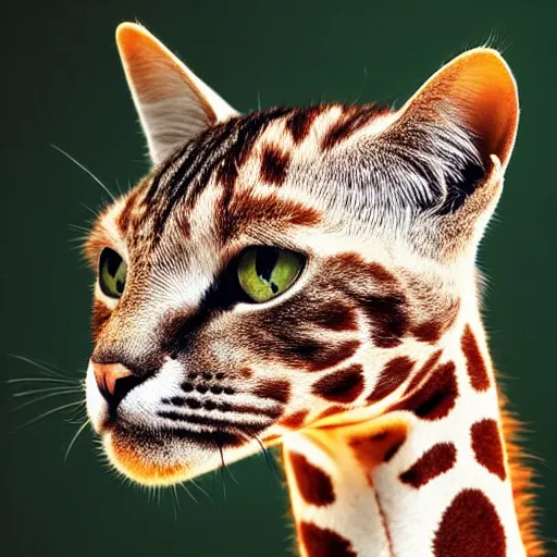 Image similar to cat giraffe hybrid, bold natural colors, national geographic photography, masterpiece, full shot, award winning, close up