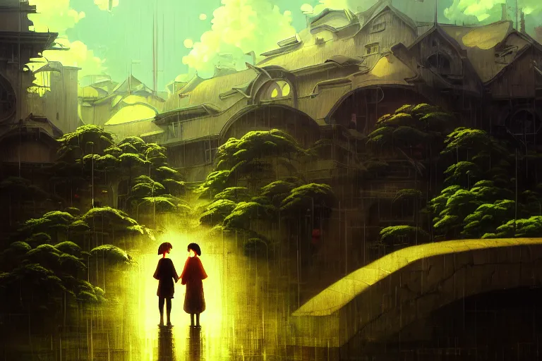 Prompt: baroque oil painting of anime key visual environment concept art of anime overgrown brutalist dark fantasy, rain, rule of thirds, cinematic lighting, fake hidden detail, trending on pixiv fanbox, acrylic palette knife and brush, style of makoto shinkai studio ghibli genshin impact jamie wyeth james gilleard greg rutkowski