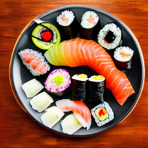 Image similar to beautiful plate of sushi, expert sushi, food photography, 8 k