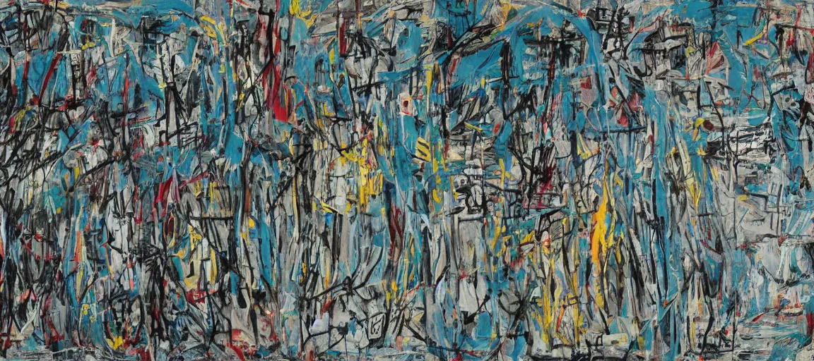 Image similar to a mountain range landscape by jean - michel basquiat, texture. pollock