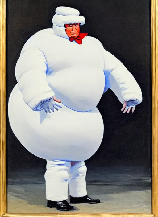 Image similar to donald trump dressed as the michelin man, highly detailed, sharp focus, matte painting, by isaac levitan and asher brown durand,