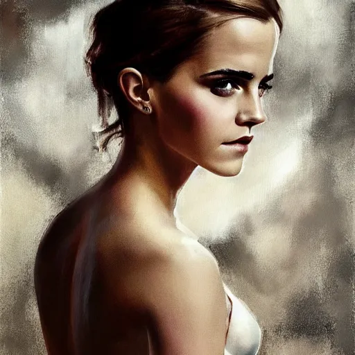 Prompt: close up of emma watson in latex, cinematographic shot, by daniel f. gerhartz