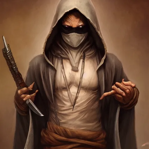 Image similar to mysterious male rogue wearing a cloak, covered face, holding a dagger. rpg game, stern expression, main character, detailed, digital painting, artstation, sharp focus, illustration, artgerm, tomasz alen kopera, peter mohrbacher, donato giancola, joseph christian leyendecker, wlop, frank frazetta