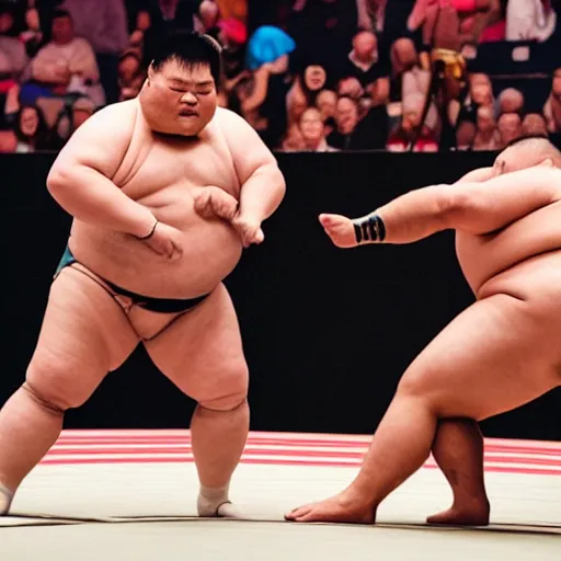 Image similar to photo of Elon Musk wrestling a sumo wrestler