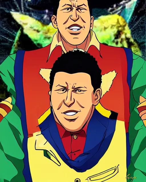 Image similar to Hugo Chavez portrait in Jojo's Bizarre Adventures, Jojo's Bizarre Adventures style, JJBA, anime