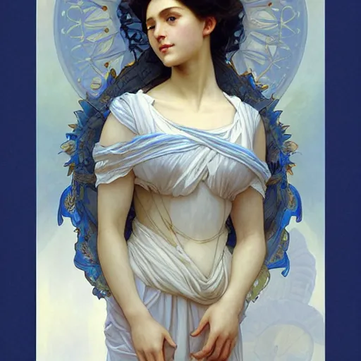 Image similar to blue heaven, intricate, elegant, highly detailed, digital painting, artstation, concept art, smooth, sharp focus, illustration, art by artgerm and greg rutkowski and alphonse mucha and william - adolphe bouguereau