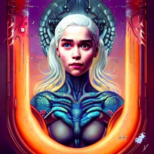 Image similar to Lofi BioPunk portrait daenerys targaryen with three dragons, Pixar style by Tristan Eaton Stanley Artgerm and Tom Bagshaw