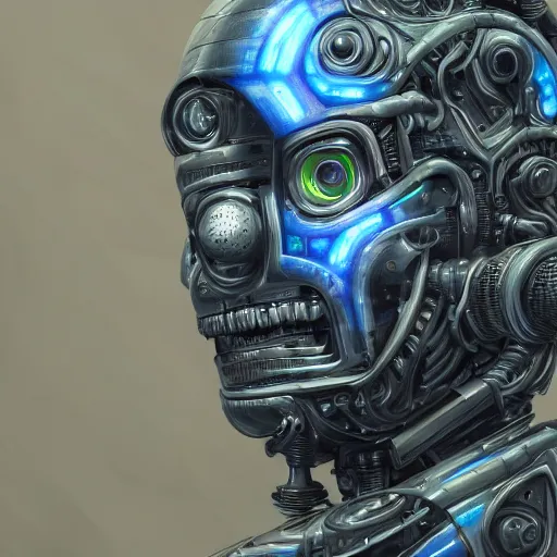 Prompt: humanoid sci - fi robot, extreme realism, extremely detailed digital painting, highly detailed, abstract, 1 9 2 0's colored pencil art style, deep aesthetic, 8 k, highly ornate intricate details, cinematic lighting, rich colors, digital artwork, ray tracing, hyperrealistic, photorealistic, cinematic landscape, trending on artstation, concept art,