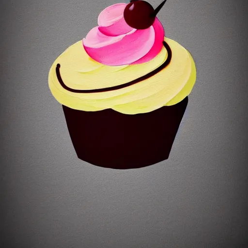 Image similar to cupcake logo painting by tim biskup and afshar petros, matte background, sharp contours, minimal, trending on artstation