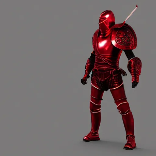 Prompt: a man wearing red metal armor, knight, industrial, realistic octane render, high detail