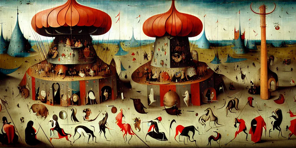 Image similar to a beautiful painting of an elaborate circus by hieronymous bosch and wlop