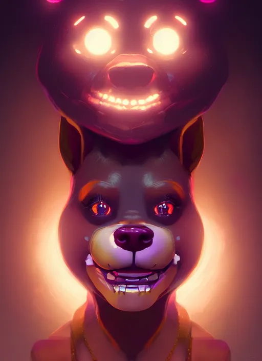 Image similar to portrait of bonnie from fnaf, intricate, elegant, glowing lights, highly detailed, digital painting, artstation, concept art, sharp focus, illustration, art by wlop, mars ravelo and greg rutkowski