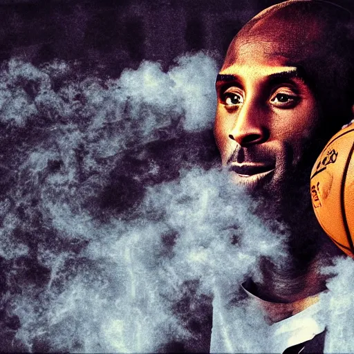 Image similar to selfie of kobe bryant in a helicopter, smoke around him, 8k resolution, hyper detailed, realistic face, shot in the air