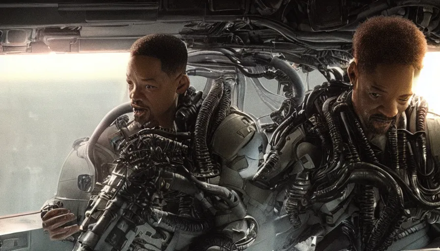 Image similar to film still of will smith in aliens by ridley scott, hyperdetailed, artstation, cgsociety, 8 k