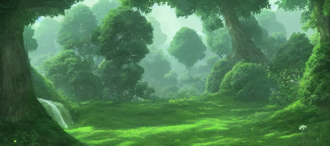 Prompt: A lush green forest by Ghibli Studio, digital art, immaculate scale