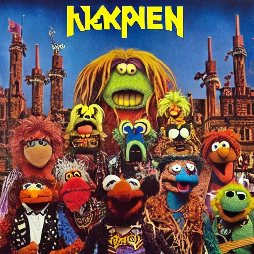 Prompt: animal the muppet on iron maiden album cover, 8 k resolution hyperdetailed scary dystopian surrealism